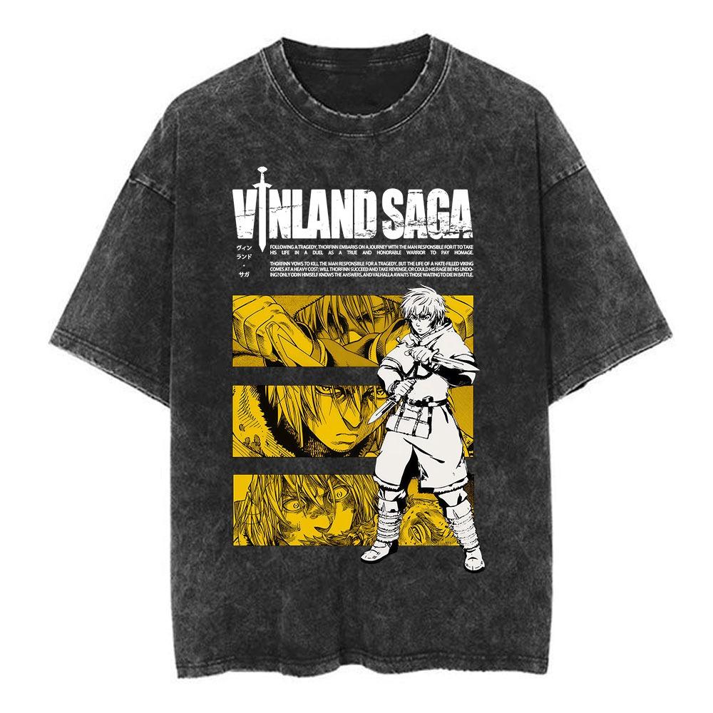 Vinland Saga Thorfinn Tshirt Vintage Washed Anime Manga Graphic Unisex Oversized Crew Neck Cotton Short Sleeve Tee Tops Hot