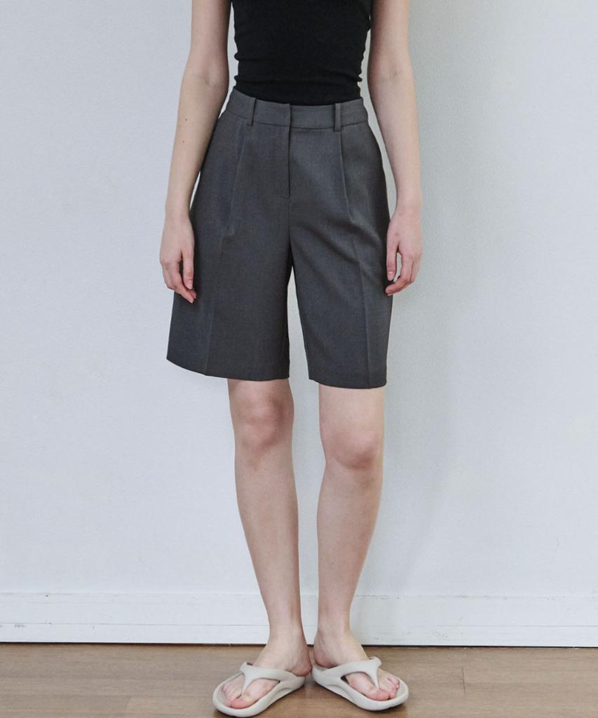 MALOUPE 2211 Single-Pleat Half Pants (Dark Gray)