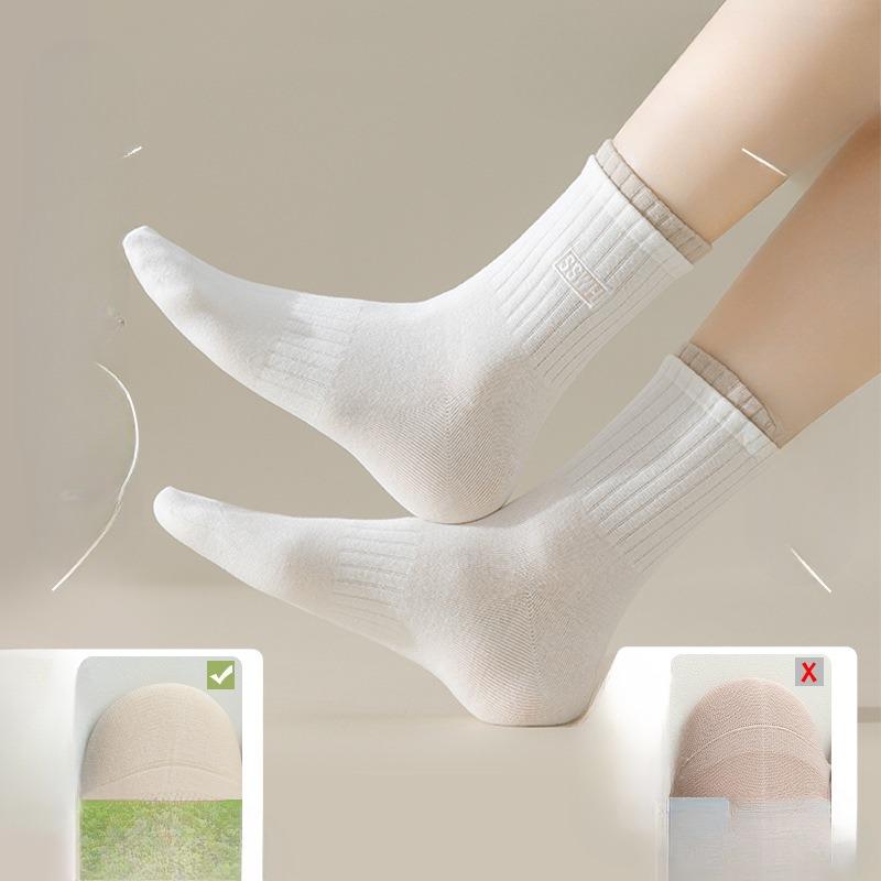 White Socks for Women, Spring and Autumn Mid-calf Socks, Cotton Socks, Odor-proof and Breathable, Summer Thin Sports Socks, Boneless Socks, Long Calf