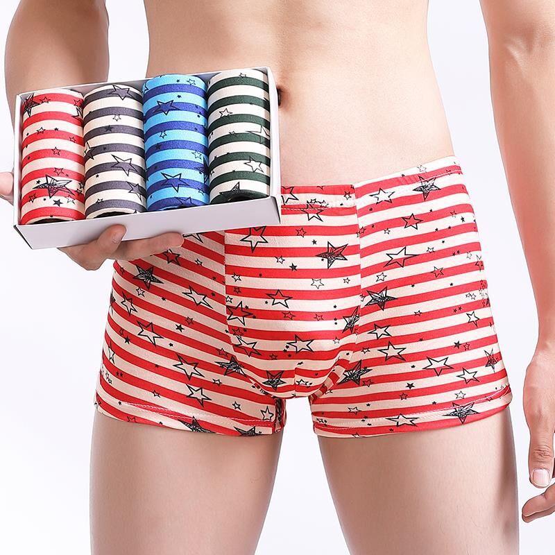 4Psc/Lot Men's Panties Fashion Men's Boxer Shorts Modal Boxer Printed Shorts Winter Male Breathable Underwear Men Underpants