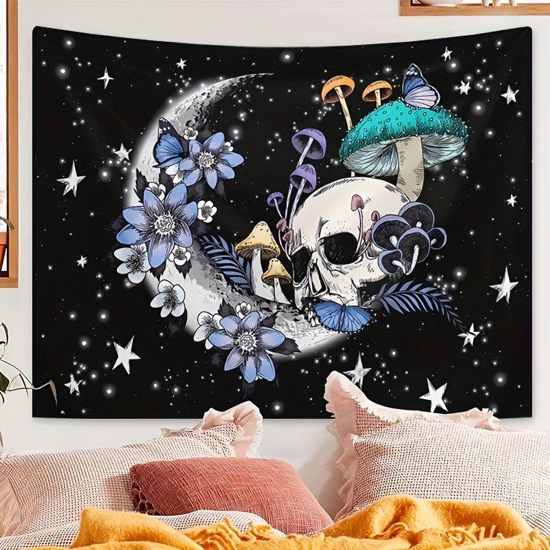 Skeleton Mushroom Witch Y2K Tapestry, Dark Aesthetic Wall Hanging, Living Room Bedroom Esports Room Decor