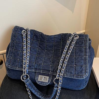 Denim Bag Women's 2025 New Fashionable Large-capacity Chain Shoulder Bag High-value Class Commuter Tote Bag