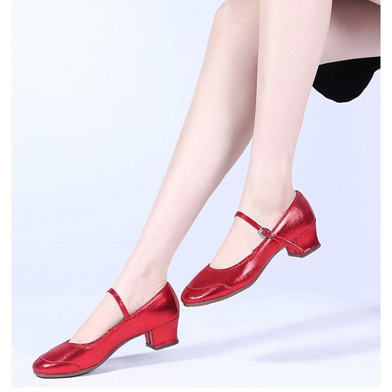 Size 34-42 Ladies' PU Modern Dance Shoes Gold Close Toe Beginner Latin Low Heeled Mary Jane Shoes