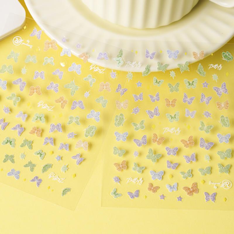 2Pcs Cute Laser Butterfly Decorative Stickers Waterproof DIY Phone Hand Account Rose Sticker Nail Art Decals Stationery