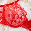 Ultra-thin Red Heart-shaped Embroidered Bra Shows Big Breasts, Thin Set, Bright Red Lace Sexy Lingerie