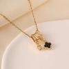 Copper-Plated Gold Pendant Necklace with Black Four-Leaf Clover and Zirconia - Elegant and Versatile Accessory