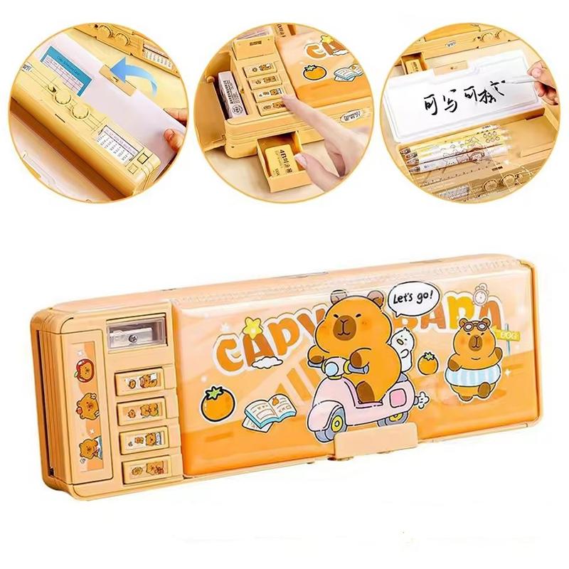 Astuccio Multifunzione Capibara Grande Capacità Serratura a Combinazione Scatola per Cancelleria Doppio Strato Astuccio per Penne High-Tech Senza Cancelleria