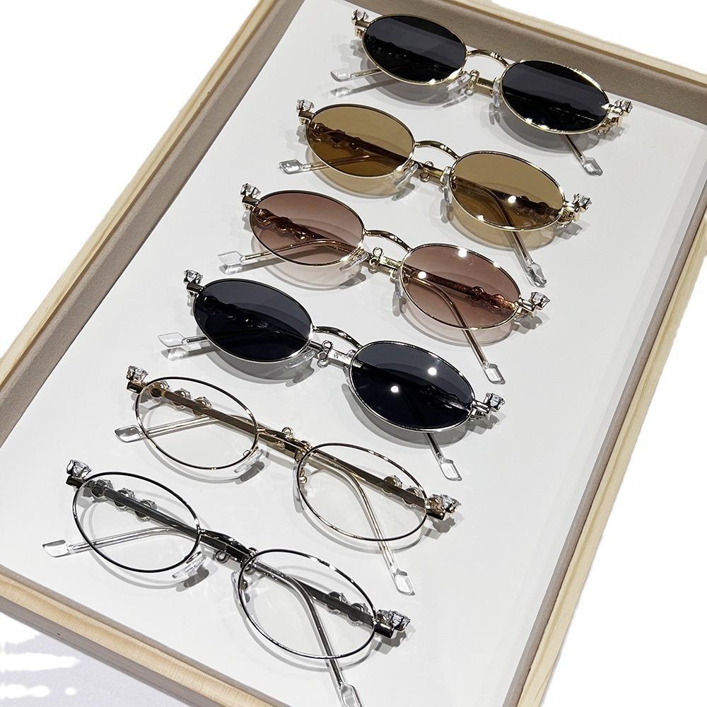 Personalized Oval Y2K Retro Small Frame Diamond-Encrusted Gm Sunglasses Uv-Proof Sunglasses Women'S Trendy Brown Sunglasses
