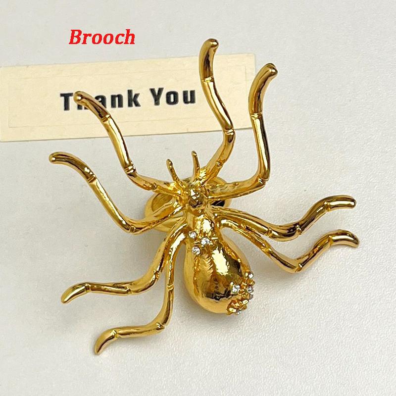 Exaggerated Rhinestone Metal Giant Spider Pendant Necklace Women's 2025 New Vintage Choker Ring Brooch Punk Party Jewelry Access