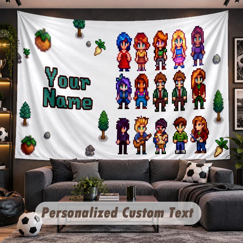 Stardew Valley Personalized Tapestry Support Custom Name, Wall Art Home Decoration