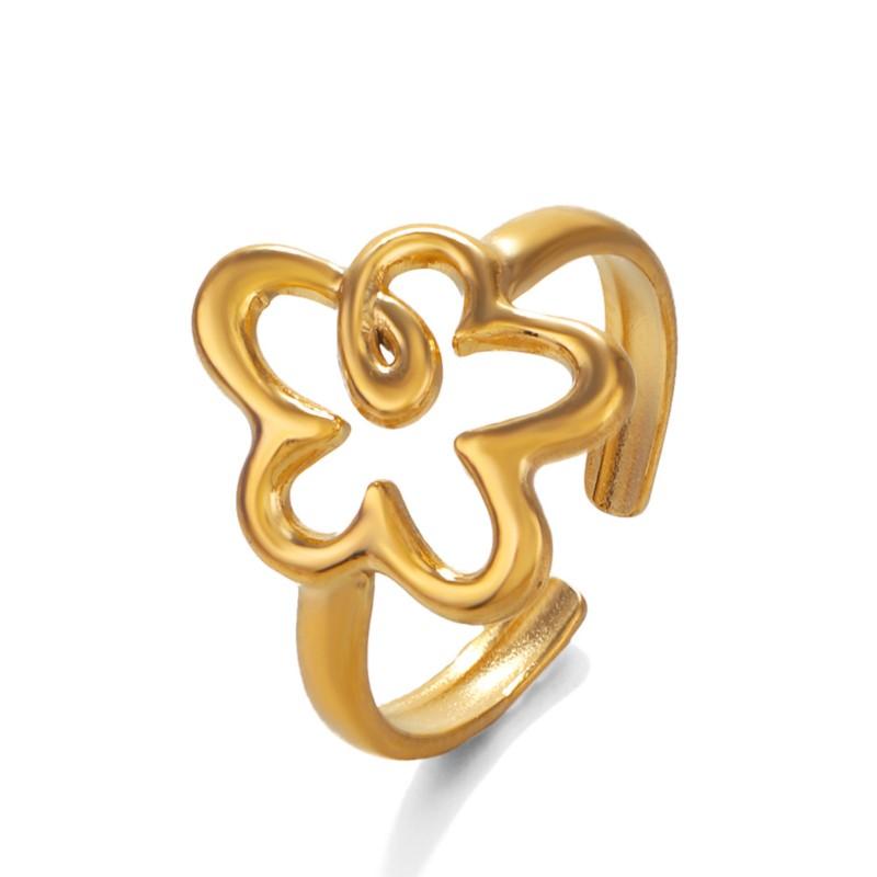 Stainless Steel Hollow Flower Open Ring For Women Trendy Simple Adjustable Ring Party Jewelry Acceessory Gift