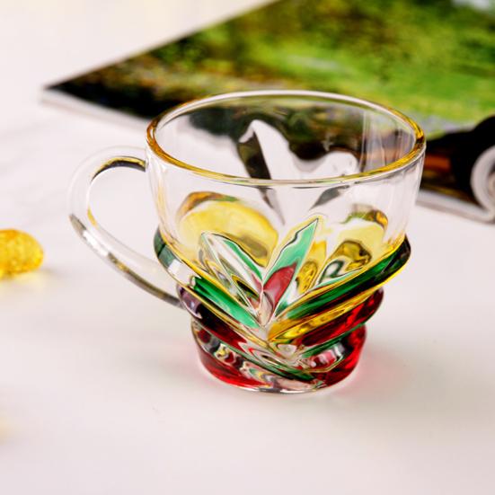 Hand Painted Glass Coffee Cup 175ml Artistic Tea Mug for Latte Coffee Heat-Resistant Glass Mug Literary Style Drinkware