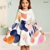 Girls Furry Trim High Neck Long Sleeve Printed Tie Waist A Line Flared Dress
