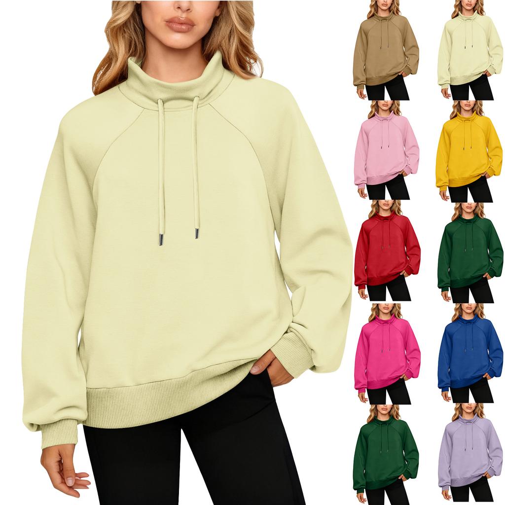 Women's Stand Collar Sweatshirt Oversized Turtleneck Drawstring Pullover Long Sleeve Top