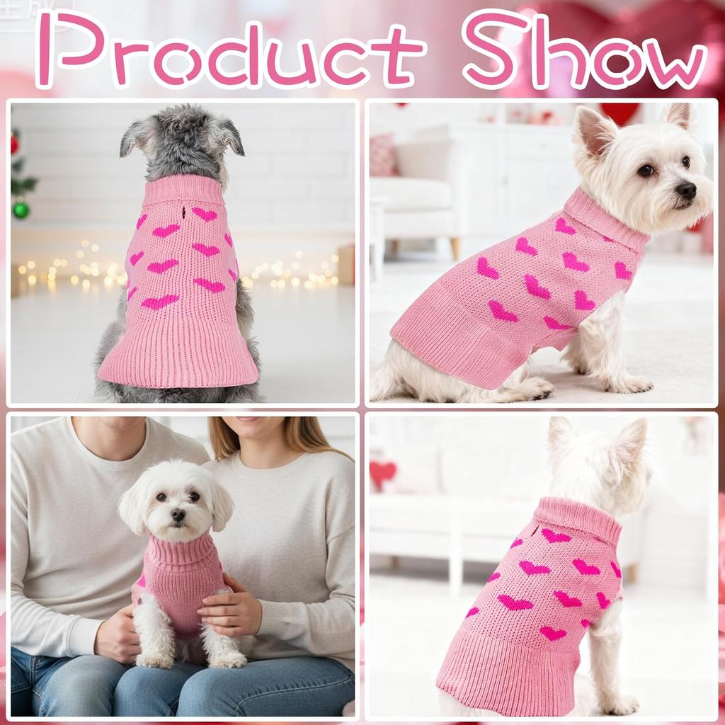 Small Dog Sweater Dress Heart Puppy Sweater Dog Knitted Clothes with Leash Hole Turtleneck Pullover Warm