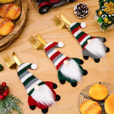 1 Stück Tischdekorationen Weihnachten Gestreift Weihnachten Weihnachtsmann Messer Gabel Neujahr Aufbewahrungstasche Party 3 Farben