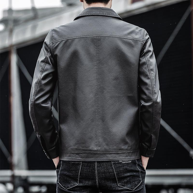 Spring, autumn and winter men's leather jacket middle-aged men's PU leather jacket lapel jacket men's business simple men's clothing
