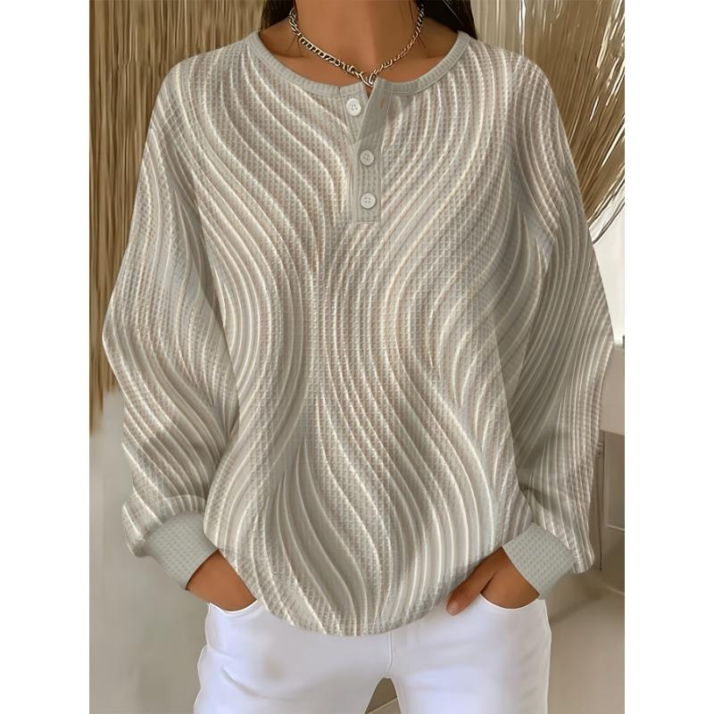 Barcode Waffle Sweatshirt, Retro Blue And White Water Wave Swirl Texture, Individual Age-Reducing Button Long Sleeve Sweatshirt