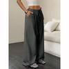 Summer Women's Casual Solid Color Waist Belted Side Pocket Wide Leg Pants Style