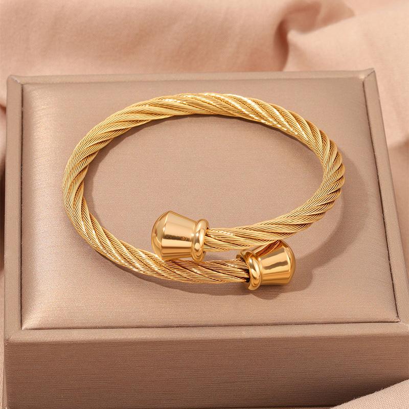 Popular, Personalized Trend, Retro Stainless Steel Winding Geometric , Pearl Steel Wire