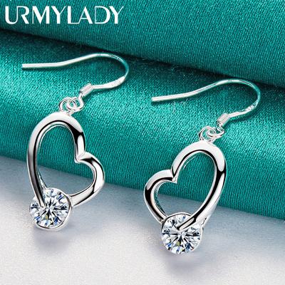 Orecchini a cuore in argento sterling 925 con zirconi AAA per donne gioielli charm