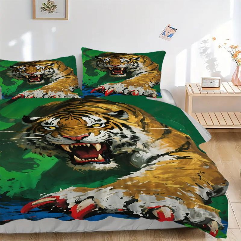 

3pcs Tiger Print Duvet Cover Set - Machine Washable, Includes 1 Cover and 2 Pillowcases, No Core Included yy251013100 135x200cm