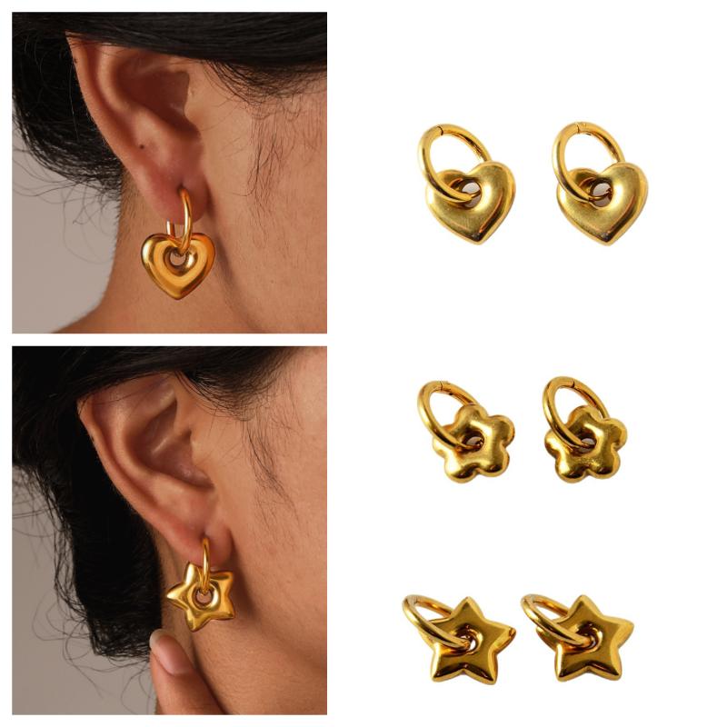 Punk Hängeohrringe Einzigartig Abnehmbar Edelstahl Dicke Stern Herz Creolen Für Damen Herren Statement Schmuck