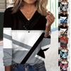 Womens Long Sleeve Tops Fall V Neck Long Sleeve Blouses Loose Fit Button Prints Casual Tees Clothes