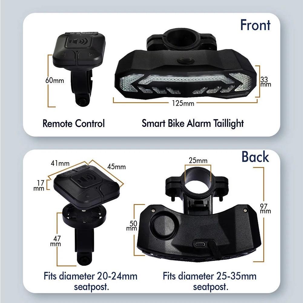 1Pc Bicycle Headlight with Horn Alarm Remote Control Waterproof Bicycle Tail Light with Turn Signal Bike Anti-theft Alarm