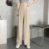 Women Suit Pants Elastic High Waist Button Zipper Fly Long Trousers Solid Color Straight Wide Leg Office Pants Streetwear