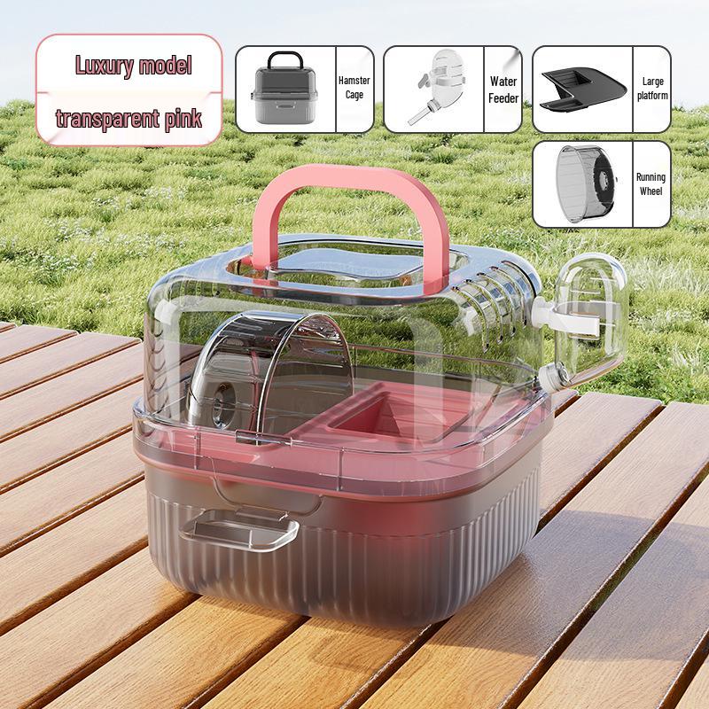 Portable High-Transparency Hamster Cage - Outdoor Panoramic Enclosure for Sugar Gliders and Mice