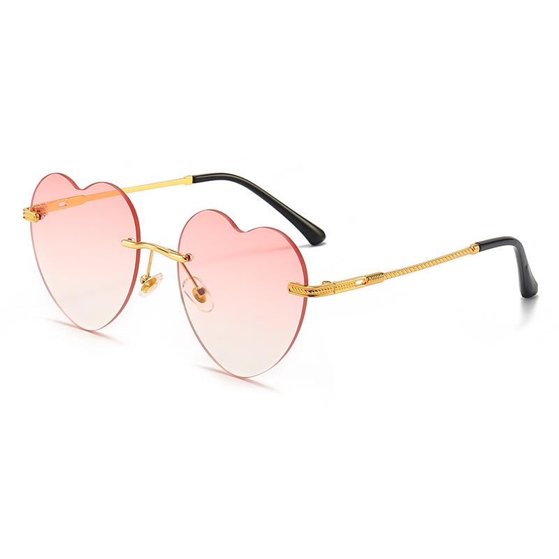 New Women's Heart-Shaped Rimless Metal Sunglasses - Trendy European and American Fashion