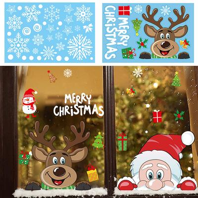 1PC kreslené vánoční samolepky DIY samolepky na zeď Domácí dekorace Santa Claus Sobí párty Sněhová vločka samolepky na okno