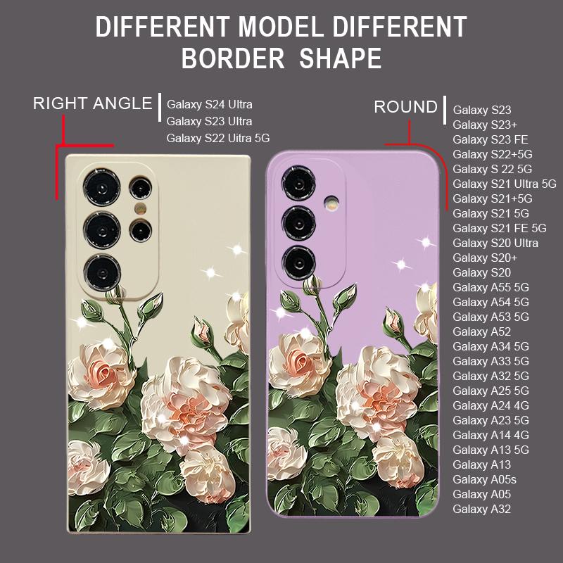 Rose Flower Paintings TPU Case For Samsung Galaxy S24 S25 FE S26 S25 S23 S22 Ultra A17 A56 A16 A55 A25 A15 A36 A54 5G Lanyard Soft Cover