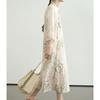 Johnature Women Vintage Print Floral Dress Stand Seven Sleeve Summer Button Chinese Style Dresses