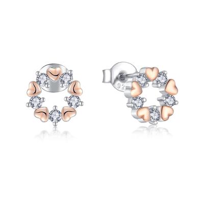 Ins Rose Gold Heart Zircon Earrings Stud S925 Silver Earrings 925 Sterling Silver Heart Flower Earring
