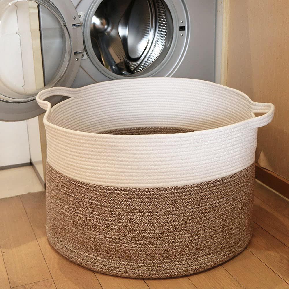 Cotton Rope Woven Laundry Hamper & Storage Basket, Large Capacity, Foldable for Clothes, Toys, and Sundries.