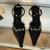 Fashion Gold Silver Rivet Designer High Heels Women Sexy Pointed Toe Leather Pattern Women Pumps Slingbacks Heeled Sandals Party Shoes