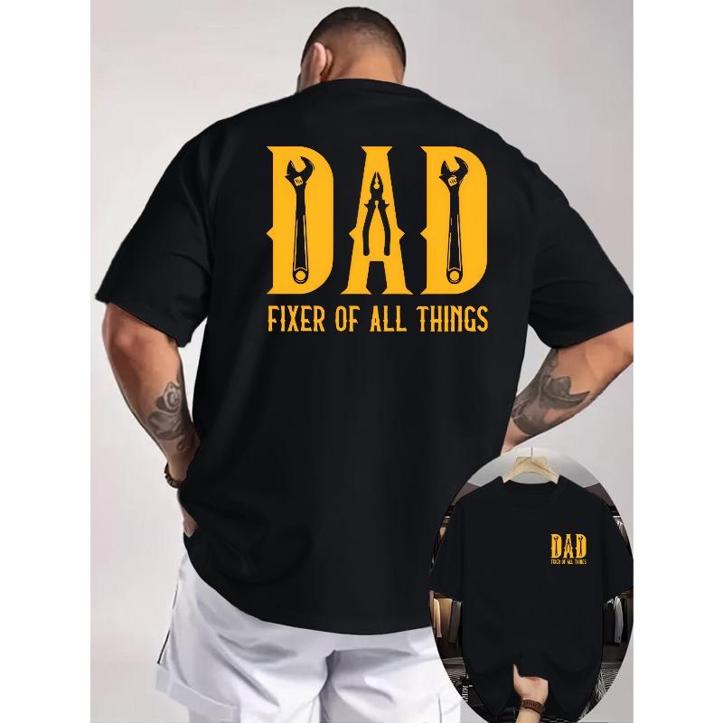 European sizes Tool Wrench Slogan Men'S Short Sleeve T-Shirt, Back Large Pattern And Front Chest Logo Design, Suitable for Father'S Day Gift