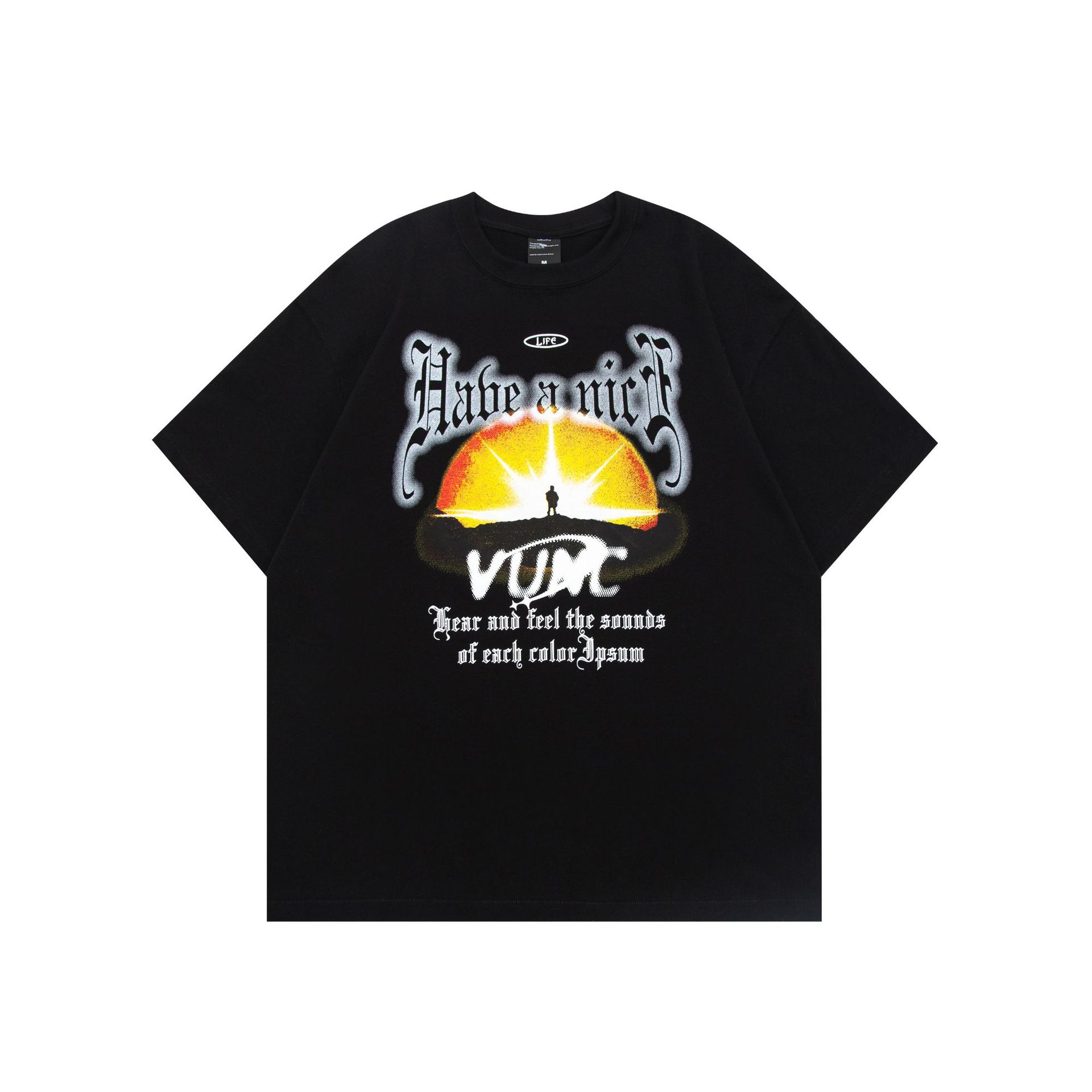 

Мужская тяжелая утолщенная свободная футболка с короткими рукавами и принтом в американском стиле ретро, ​​летняя мужская футболка M чёрный