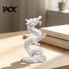 Artistic Dragon Sculpture 3D Printed Chinese Figurine, Collectible White Statue, Feng Shui Statue Decoration for Home Office Ornamental
