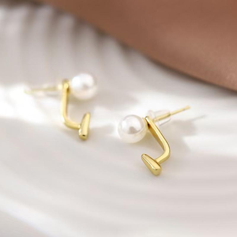 Real 925 Silver Pearl Hook Gold Stud Earrings For Women Cute Fine Jewelry Small Niche Accessories