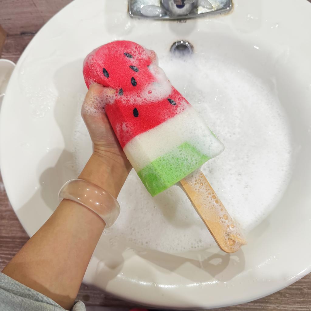 1pc Extra Large Watermelon Popsicle Sponge Multifunctional, Soft Polyurethane Cleaning Brush for Dishes Bath Toys, Cute Cartoon Design,