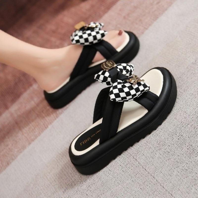 Fashion Womens Slippers 2025 Summer New High-End Bow Platform Comfortable Casual Sandals Soft Sole Fashion Sandals Women