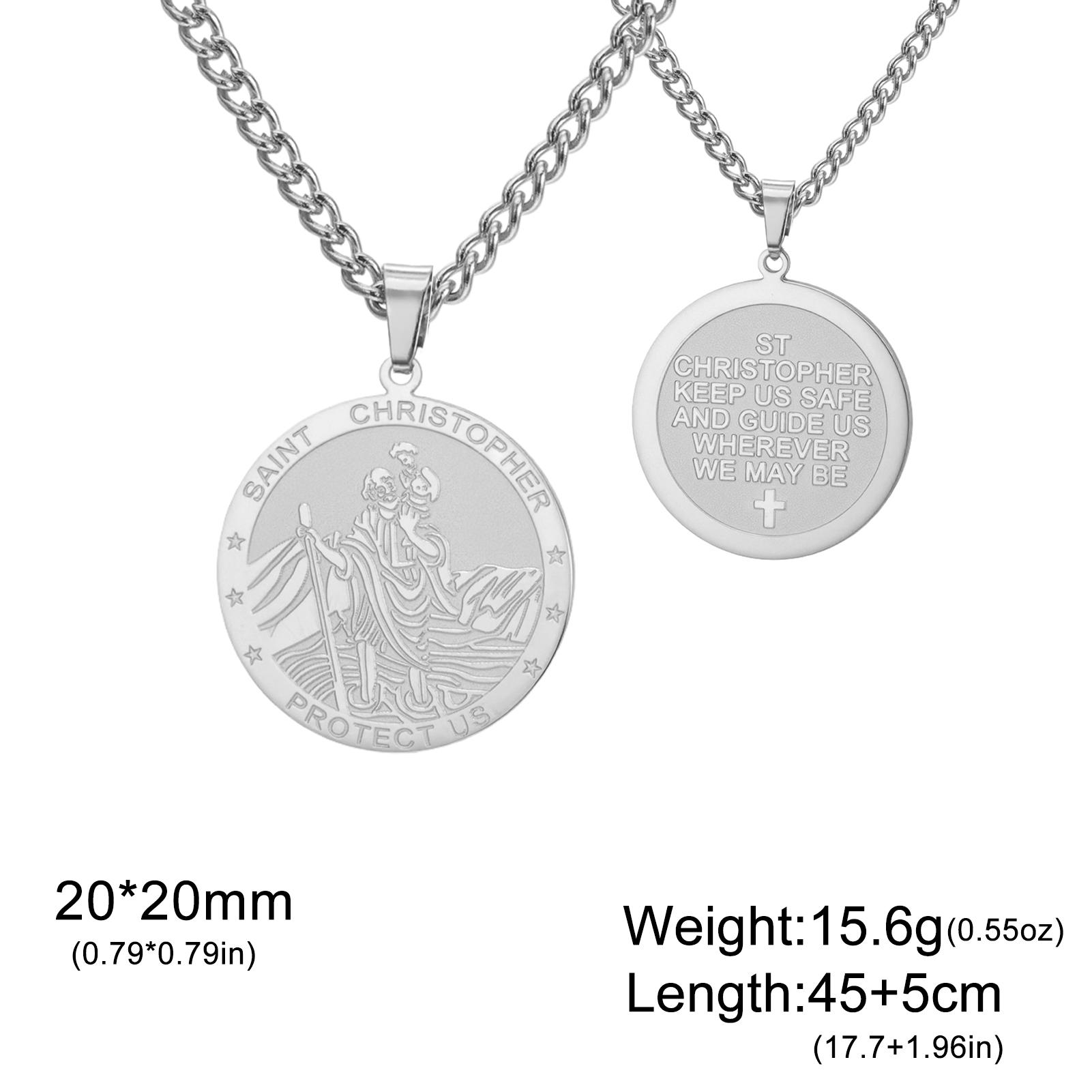 

Teamer Saint Christopher Protect Us Emboss Necklace Vintage Stainless Steel Pendant Choker Women Men Amulet Jewelry 2026 New