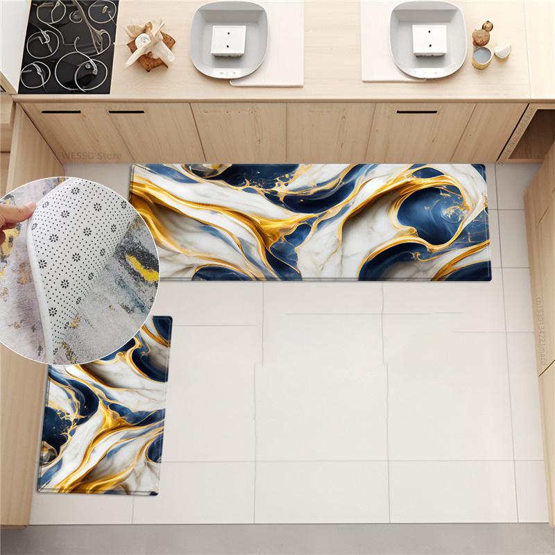 Renkli Mermer Baskı Halı Mutfak Odası Için kaymaz Yıkanabilir Mutfak Mat Seti Soyut Desen Banyo Halısı