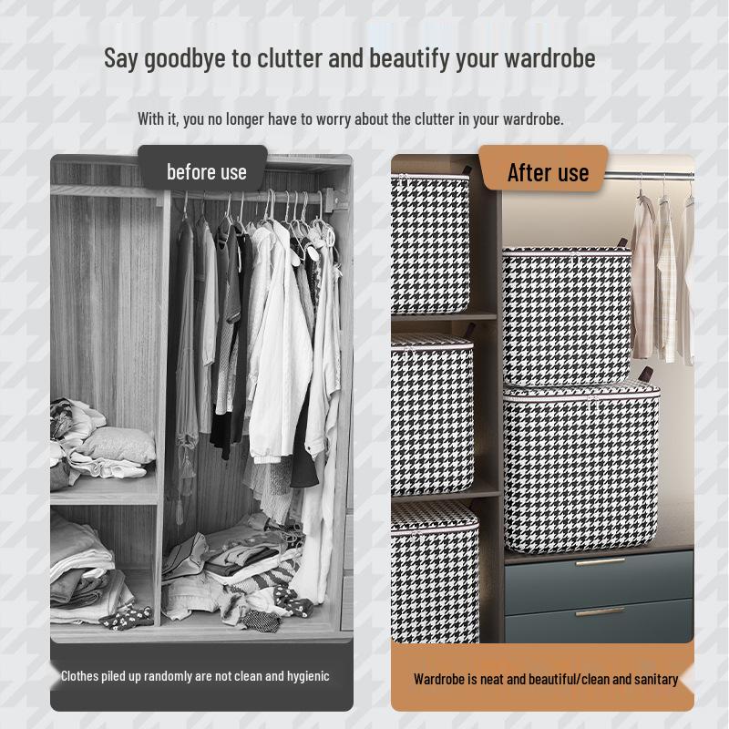 Houndstooth Foldable Quilt Storage Bag - Dust & Moisture-Proof, Large Capacity for Clothing & Quilts