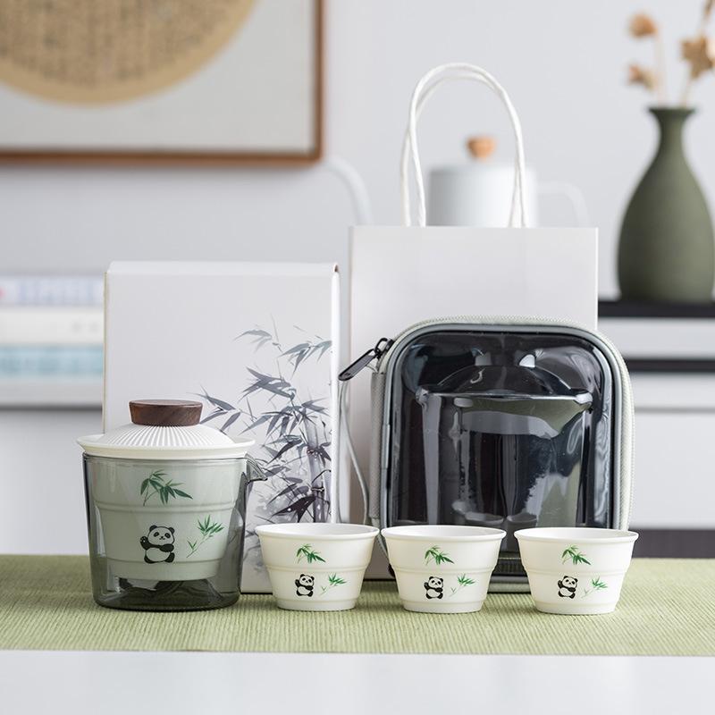 Panda Suet Jade Porcelain Kung Fu Travel Tea Set Outdoor Portable