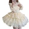 XHSUKADO Lolita JSK Jumper Skirt with Dreamy Cute Gothic Lolita Outfit with Ruffles and Mori Idol Apricot Size M Ribbon, Women's One-Piece Dress,