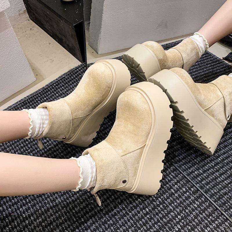 Fashion Versatile and Comfortable Height Increase Folded Thick-soled Short Boots Women's 2025 Autumn and Winter New Outer Wear Martin Boots Short Bo